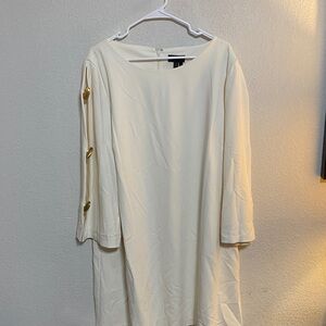 Donna Karan Elegant Cream Shift Dress with Gold Button Detail